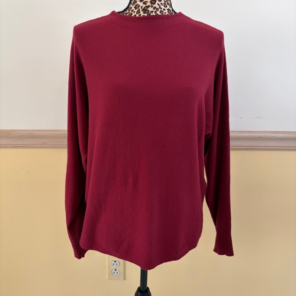 Vila Milano Womens Burgundy Red Crew Neck Dolman Sleeve Knit Sweater Large